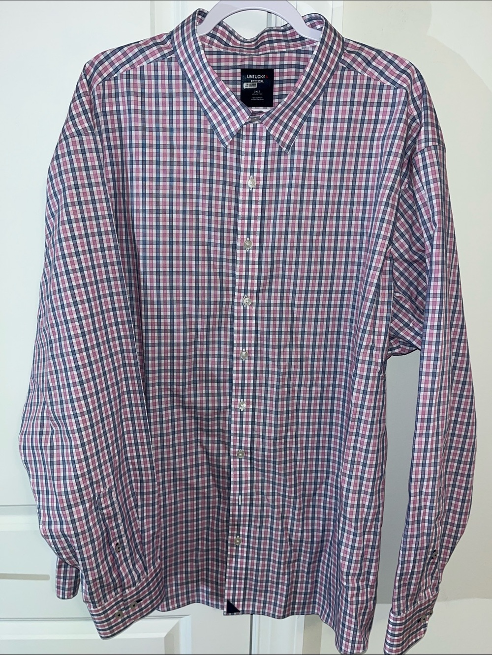 UNTUCKit by DXL Pink Blue Check Shirt 100% Wrinkle free Cotton wow! Tall Long